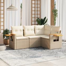 Salon de jardin avec coussins 4 pcs beige r&eacute;sine tress&eacute;e