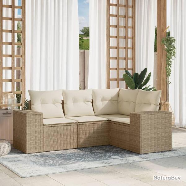 Salon de jardin avec coussins 4 pcs beige r�sine tress�e