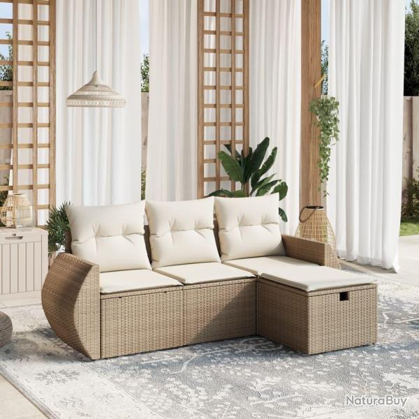 Salon de jardin avec coussins 4 pcs beige r�sine tress�e