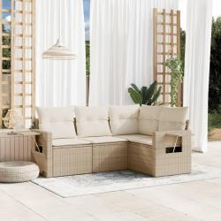 Salon de jardin avec coussins 4 pcs beige r&eacute;sine tress&eacute;e alsavelo