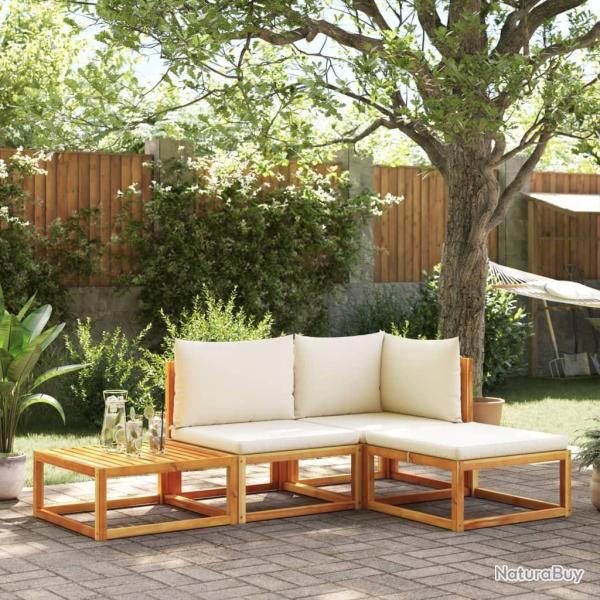 Ensemble de canap�s de jardin 4 pi�ces avec coussins en bois d'acacia et corde