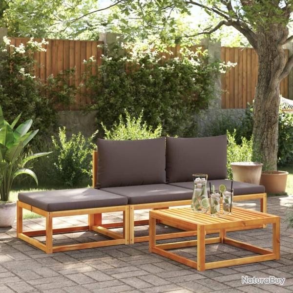 Ensemble de canap�s de jardin 4 pi�ces avec coussins en bois d'acacia et corde