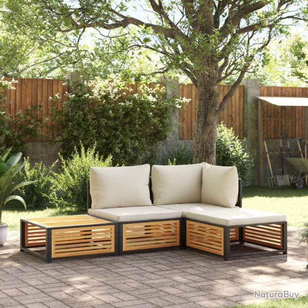 Salon de jardin avec coussins 4 pcs bois d'acacia massif