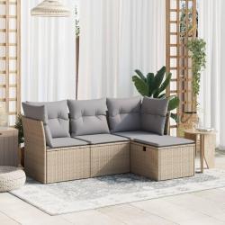 Salon de jardin avec coussins 4pcs m&eacute;lange beige r&eacute;sine tress&eacute;e