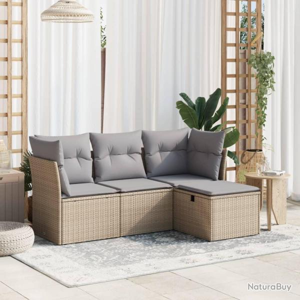 Salon de jardin avec coussins 4pcs m�lange beige r�sine tress�e