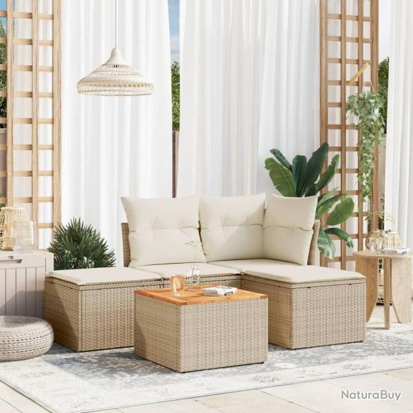 Salon de jardin avec coussins 5 pcs beige r�sine tress�e