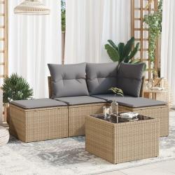Salon de jardin avec coussins 5 pcs beige r&eacute;sine tress&eacute;e alsavelo