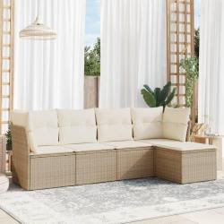 Salon de jardin avec coussins 5 pcs beige r&eacute;sine tress&eacute;e