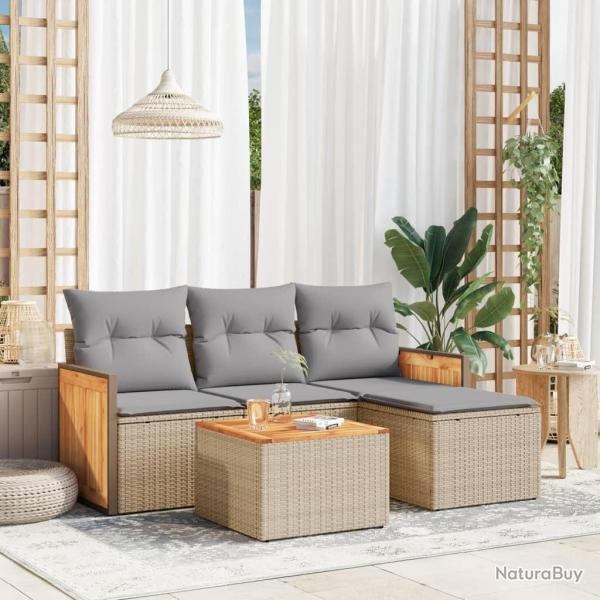 Salon de jardin avec coussins 5 pcs beige r�sine tress�e