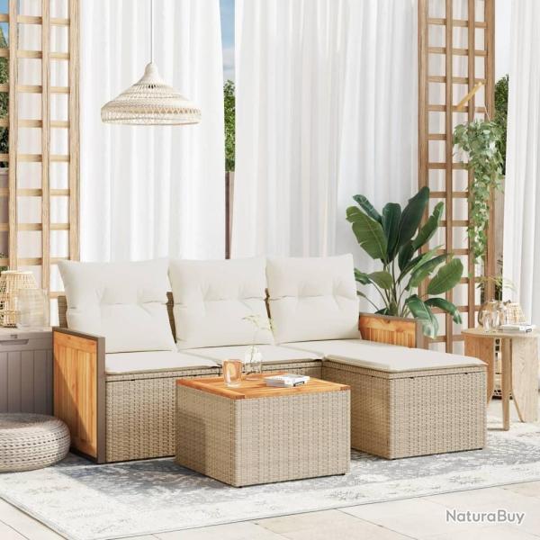 Salon de jardin avec coussins 5 pcs beige r�sine tress�e