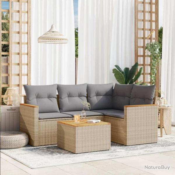 Salon de jardin avec coussins 5 pcs beige r�sine tress�e