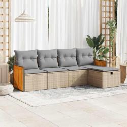Salon de jardin avec coussins 5 pcs beige r&eacute;sine tress&eacute;e