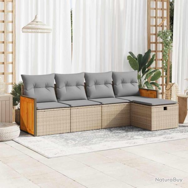 Salon de jardin avec coussins 5 pcs beige r�sine tress�e