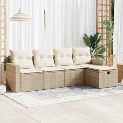 Salon de jardin avec coussins 5 pcs beige r&eacute;sine tress&eacute;e