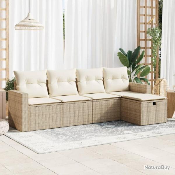Salon de jardin avec coussins 5 pcs beige r�sine tress�e