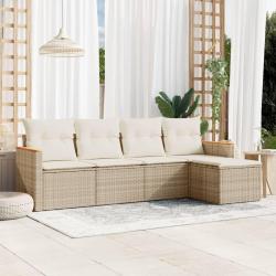 Salon de jardin avec coussins 5 pcs beige r&eacute;sine tress&eacute;e alsavelo