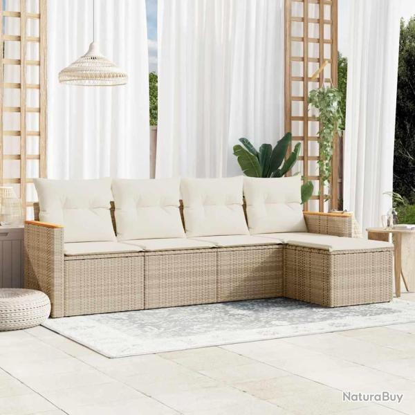 Salon de jardin avec coussins 5 pcs beige r�sine tress�e alsavelo