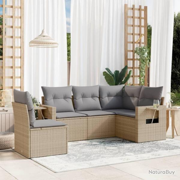 Salon de jardin avec coussins 5 pcs beige r�sine tress�e alsavelo