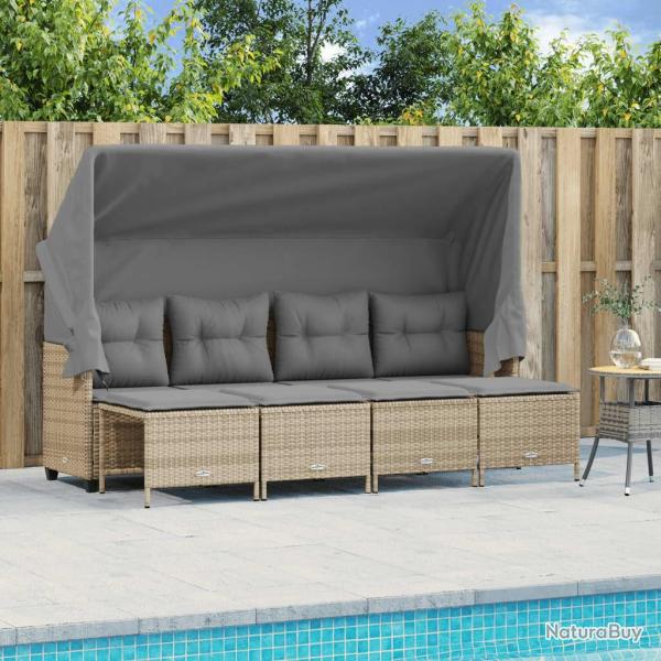 Salon de jardin avec coussins 5 pcs beige r�sine tress�e alsavelo