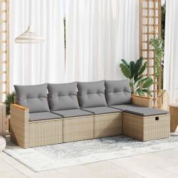 Salon de jardin avec coussins 5 pcs beige r&eacute;sine tress&eacute;e alsavelo