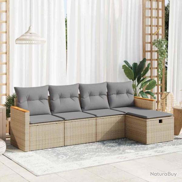 Salon de jardin avec coussins 5 pcs beige r�sine tress�e