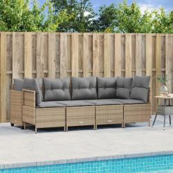 Salon de jardin avec coussins 5 pcs beige r&eacute;sine tress&eacute;e alsavelo