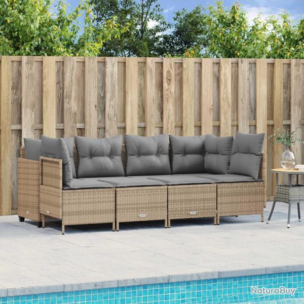 Salon de jardin avec coussins 5 pcs beige r�sine tress�e