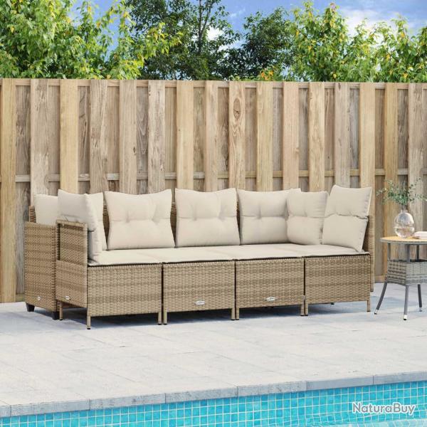 Salon de jardin avec coussins 5 pcs beige r�sine tress�e alsavelo