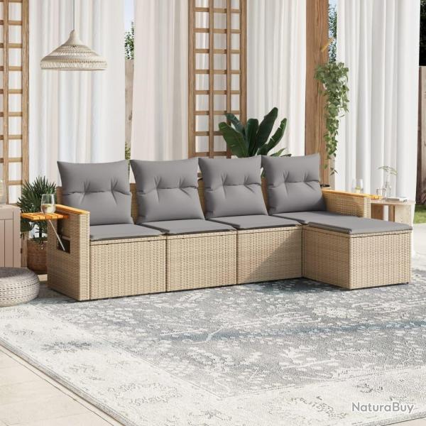 Salon de jardin avec coussins 5 pcs beige r�sine tress�e