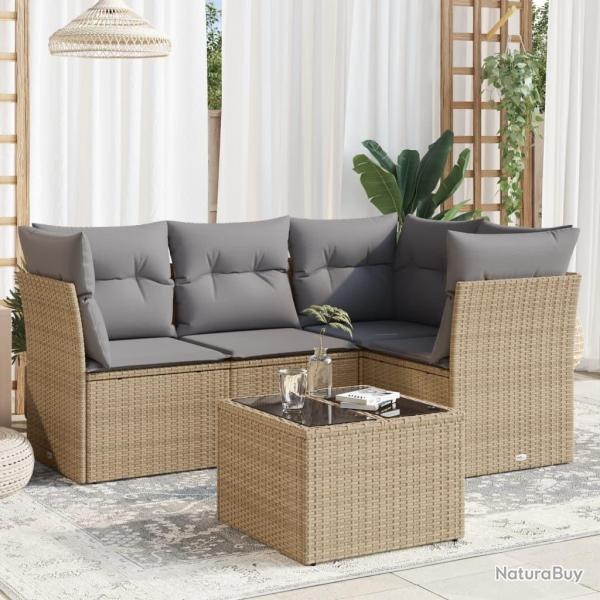 Salon de jardin avec coussins 5 pcs beige r�sine tress�e