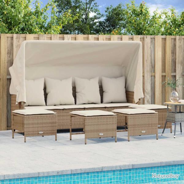 Salon de jardin avec coussins 5 pcs beige r�sine tress�e alsavelo