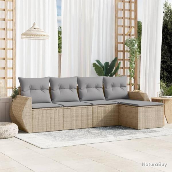 Salon de jardin avec coussins 5 pcs beige r�sine tress�e