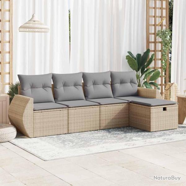 Salon de jardin avec coussins 5 pcs beige r�sine tress�e