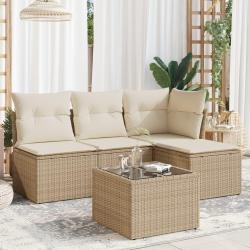 Salon de jardin avec coussins 5 pcs beige r&eacute;sine tress&eacute;e alsavelo