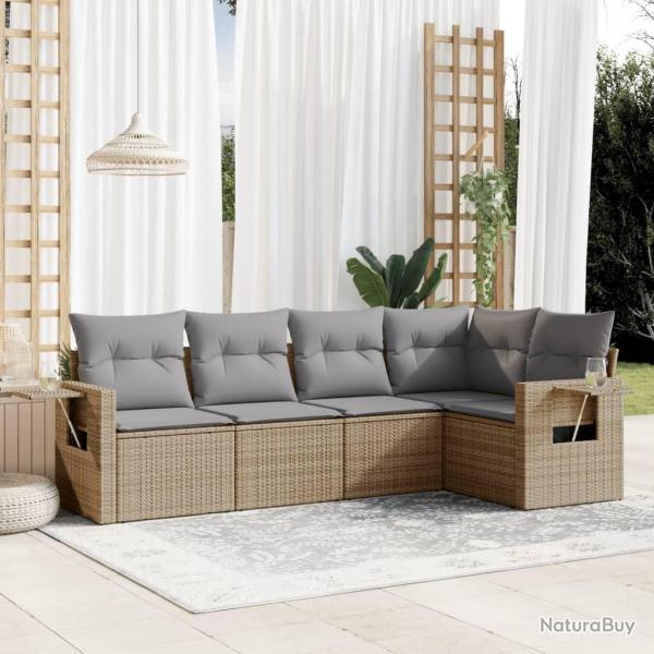Salon de jardin avec coussins 5 pcs beige r�sine tress�e alsavelo