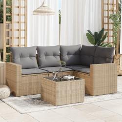 Salon de jardin avec coussins 5 pcs beige r&eacute;sine tress&eacute;e alsavelo