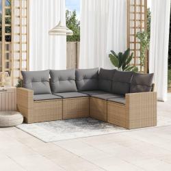 Salon de jardin avec coussins 5 pcs beige r&eacute;sine tress&eacute;e