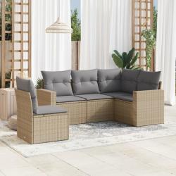 Salon de jardin avec coussins 5 pcs beige r&eacute;sine tress&eacute;e