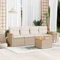 Salon de jardin avec coussins 5 pcs beige r&eacute;sine tress&eacute;e
