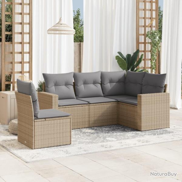 Salon de jardin avec coussins 5 pcs beige r�sine tress�e alsavelo