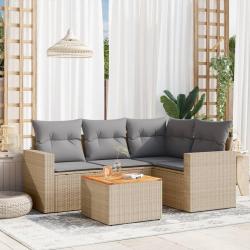 Salon de jardin avec coussins 5 pcs beige r&eacute;sine tress&eacute;e