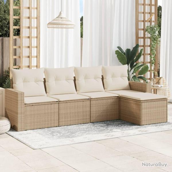 Salon de jardin avec coussins 5 pcs beige r�sine tress�e