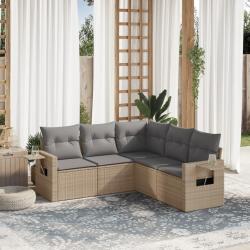 Salon de jardin avec coussins 5 pcs beige r&eacute;sine tress&eacute;e