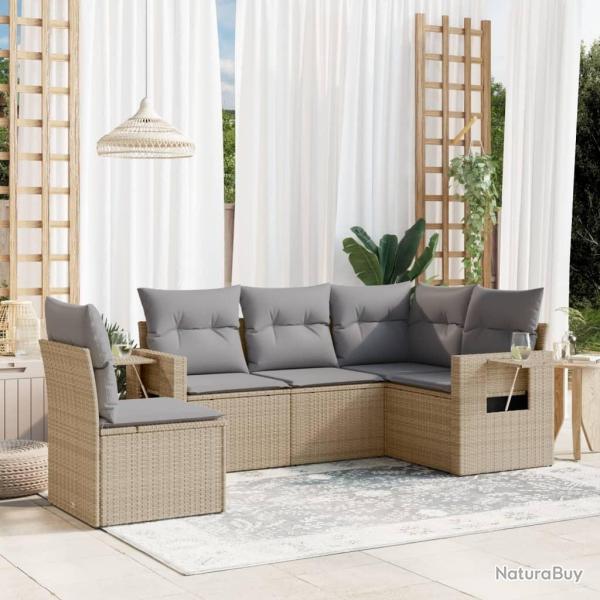 Salon de jardin avec coussins 5 pcs beige r�sine tress�e
