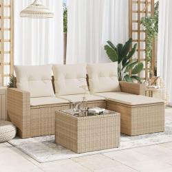 Salon de jardin avec coussins 5 pcs beige r&eacute;sine tress&eacute;e