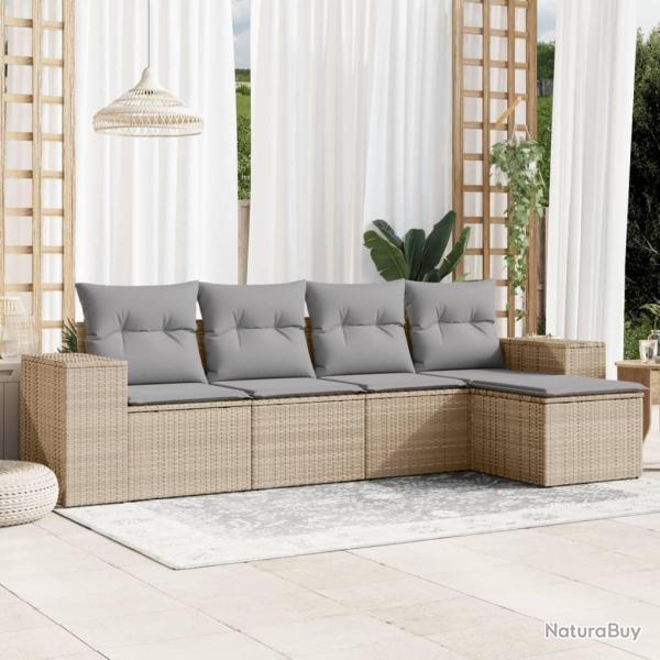 Salon de jardin avec coussins 5 pcs beige r�sine tress�e