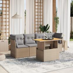 Salon de jardin avec coussins 5 pcs beige r&eacute;sine tress&eacute;e
