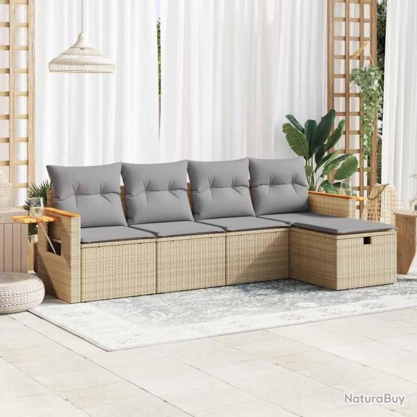 Salon de jardin avec coussins 5 pcs beige r�sine tress�e alsavelo
