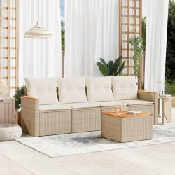 Salon de jardin avec coussins 5 pcs beige r&eacute;sine tress&eacute;e alsavelo