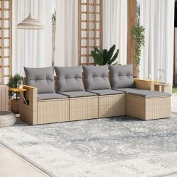 Salon de jardin avec coussins 5 pcs beige r&eacute;sine tress&eacute;e alsavelo